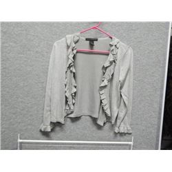 JACKET - KNITTED - SILVER - SHORT WITH BOW AND RUFFLS - SZ MED