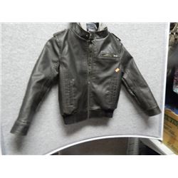 COAT - CHILD'S - GEORGE - LEATHER WITH FLEECE HOOD - BLACK - SZ S