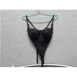 LADIES BUSTIER - USED - VICTORIA SECRET - BLACK - VERY HEAVY BEADING - SIZE 34D