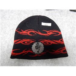TOQUE - (NO BRAND TAG) - BLACK WITH RED AND A GRAY BADGE WITH A BLACK DRAGON - SIZE (NOT ON TAG)