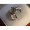 Image 2 : RING - WHITE TOPAZ & DIAMOND DINNER RING - SET IN STERLING SILVER - CUSHION CUT.