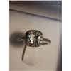 Image 2 : RING - WHITE TOPAZ & DIAMOND DINNER RING - SET IN STERLING SILVER - CUSHION CUT.