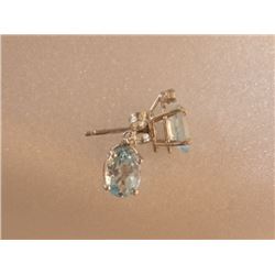 EARINGS - 14KT GOLD DIAMOND & BLUE TOPAZ STUD EARRINGS - FACETED OVAL-CUT TOPAZ - WHITE GOLD SETTING