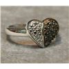 Image 2 : RING - STERLING SILVER DIAMOND HEART RING - SET WITH 11 CHAMPAGNE DIAMONDS - UNIQUE 50/50 COLORING -