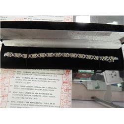 BRACELET - DIAMOND STUDDED TENNIS BRACELET KISSES & HEARTS - .75 CT  DIAMONDS - STERLING SILVER - RE