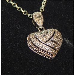 NECKLACE - STERLING SILVER SETTING - HEART DESIGN WITH DIAMONDS - RETAIL APPROX. $150
