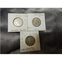 COINS - CANADIAN QUARTERS - 1973 - 1983-1973 - 1964 = 3 TTL