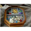 Image 2 : WOODEN OCTAGON JEWELRY BOX & CONTENTS