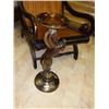 Image 2 : VINTAGE METAL ASHTRAY STAND - EQUESTRIAN MOTIF - WITH AMBER GLASS INSERT - 26" X 10" DIAMETER.