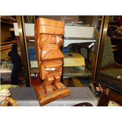 CARVED WOOD FIGURINES - AZTEC STATUE IS 13" x 6" x 5"