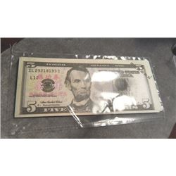 MOVIE PROP/BANK TELLER TRAINING NOTES -$5 DENOMINATIONS - 25 PER LOT
