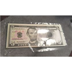 MOVIE PROP/BANK TELLER TRAINING NOTES -$5 DENOMINATIONS - 25 PER LOT