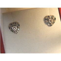 EARINGS - NEW STERLING SILVER AND BLUE DIAMOND HEART EARRINGS - 0.13 CTW - INCLUDES CERTIFICATE $450