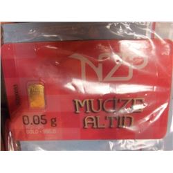 MINT BAR - .995 FINE GOLD TURKISH MINT BAR - 0.05 GRAMS - SERIAL NUMBERED & CERTIFIED -