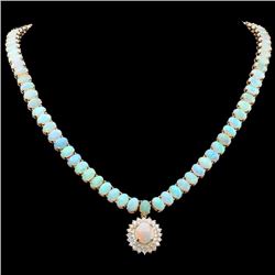 14k Gold 36.6ct Opal 1.50ct Diamond Necklace