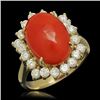 Image 1 : 14K Gold 5.50ct Coral 1.06ct Diamond Ring