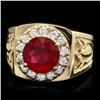 Image 1 : 14k Gold 3.00ct Ruby 0.50ct Diamond Mens Ring