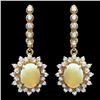 Image 1 : 14k Gold 2.50ct Opal 1.85ct Diamond Earrings
