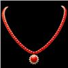 Image 1 : 14k Gold 39ct Coral 0.80ct Diamond Necklace