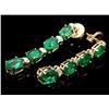 Image 3 : 14k Gold 6.5ct Emerald .35ct Diamond Earrings