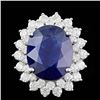 Image 1 : 14k Gold 11.00ct Sapphire 2.50ct Diamond Ring