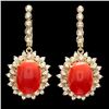 Image 1 : 14k Gold 10.50ct Coral 2ct Diamond Earrings