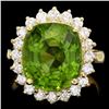 Image 1 : 14k Gold 9.00ct Peridot 1.00ct Diamond Ring