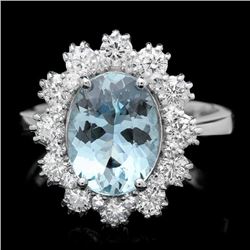 14k Gold 1.25ct Aquamarine 1.25ct Diamond Ring