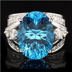 14k White Gold 11.00ct Topaz 1.10ct Diamond Ring