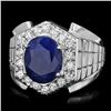 Image 1 : 14k Gold 4ct Sapphire 0.70ct Diamond Mens Ring