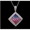 Image 1 : 14KT White Gold 2.45ct Sapphire and Diamond Pendant With Chain