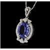 Image 3 : 18KT White Gold 6.20ct Tanzanite and Diamond Pendant With Chain