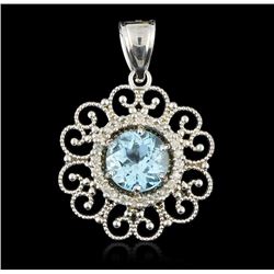 14KT White Gold 3.50ct Blue Topaz & Diamond Pendant