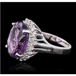 14KT White Gold 7.81ct Amethyst and Diamond Ring