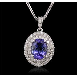 14KT White Gold 5.01ct Tanzanite and Diamond Pendant With Chain