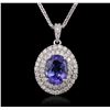 Image 1 : 14KT White Gold 5.01ct Tanzanite and Diamond Pendant With Chain