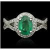 Image 2 : 14KT White Gold 1.16ct Emerald and Diamond Ring