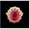 Image 2 : 5.41ct Ruby and Diamond Ring - 14KT Yellow Gold