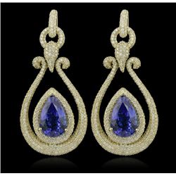 14KT Yellow Gold 17.82ctw Tanzanite and Diamond Earrings