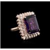 Image 1 : 14KT Rose Gold 10.76ct Amethyst and Diamond Ring