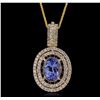 Image 1 : 14KT Yellow Gold 4.19ct Tanzanite and Diamond Pendant with Chain