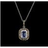 Image 1 : 14KT White Gold 0.76ct Sapphire and Diamond Pendant With Chain