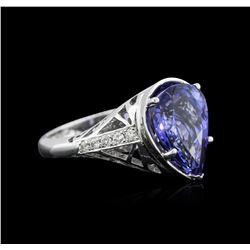 4.10ct Tanzanite and Diamond Ring - 14KT White Gold