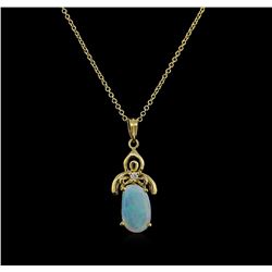 0.57ct Opal and Diamond Pendant With Chain - 14KT Yellow Gold