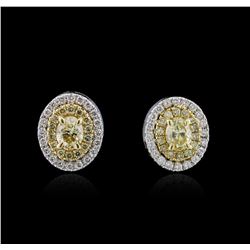 1.45ctw Fancy Yellow Diamond Earrings - 14KT White and Yellow Gold