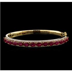 7.28ctw Ruby and Diamond Bangle Bracelet - 14KT Yellow Gold