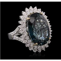 14KT White Gold 19.77ct Topaz and Diamond Ring