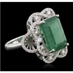 14KT White Gold 6.84ct Emerald and Diamond Ring