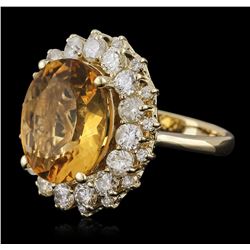 14KT Yellow Gold 6.17ct Citrine and Diamond Ring