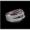 Image 1 : 0.90ctw Ruby and Diamond Ring - 18KT White Gold